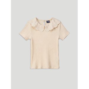 LC Waikiki Embroidered Peter Pan Collar Girl's T-Shirt