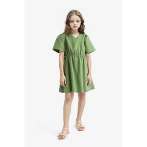 Defacto Standard Fit V-Neck Gabardine Short Sleeve Dress Girls'