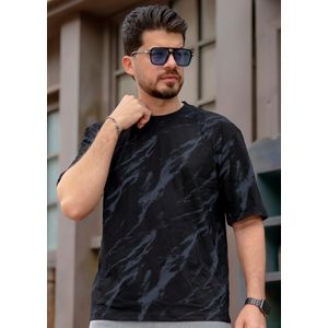 H.Brand  اسود H.العلامة التجارية تي شيرت أوڤر سايز رجالي صيفي نص كم 100% قطن 2025 