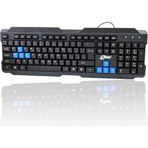 Keyboard ZERO Electronics ZR-600 USB keyboard, Elegant design, Silent Keys, Multimedia for Computer & Laptop, English & Arabic - Premium Desktop Kayboard for Workstation (Black & Blue, ZR-600)