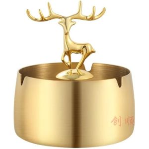 منفضة سجائر مزخرفة بغزال ذهبي في وسط المنفضة منفضة سجائر ستانلس ستيل مطلية بالذهب