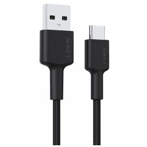 Aukey كابل CB-CD30 Impulse المضفر للتيار المتردد، طوله 0.9 متر، من نوع USB-A إلى USB-C، لون أسود
