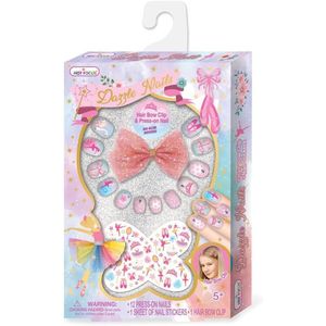 Hot Focus Ballerina Beauties Dazzle Nails With Hair Bow Clip & Nail Stickers - 030BB