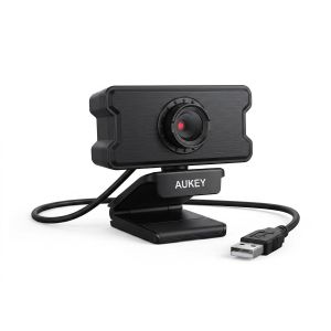 Aukey كاميرا ويب Full HD 1080P بدقة 1920  1080 بكسل مع ميكروفون رقمي مدمج واتصال USB 2.0 - موديل PC-W10 - لون أسود - مثالية للعمل عن بعد والاجتماعات والبث المباشر