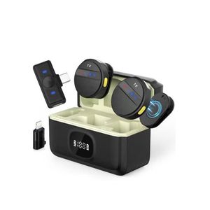 PD Magnetic Dual Wireless Microphone Set, 2.4G Clip-On Lavalier Mics with Receiver, Compatible with Type-C Android & iPhone Lightning Devices, Portable Charging Case, Black