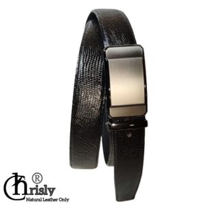 Chrisly Natural Genuine Lazar Elegant Black Leather Belt 3.5 cm width on high quality automatic Buckle 