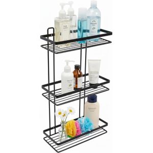 رف معلق للاستحمام (أسود)، رف قابل للتعديل لمنع التأرجح فوق رأس الدش، منظم تخزين للحمام بثلاثة مستويات ارتفاع، أرفف حمام (3 مستويات)