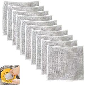 10 PCS Multipurpose Wire Dishwashing Rags Non Scratch Dish Scrubbing Cloth Reusable Kitchen Cleaning Dish Towels Dish Cloths Multipurpose Wire Dishwashing Rags for Wet and Dry