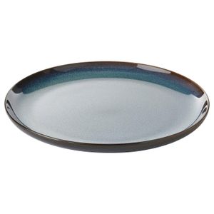 Plate Oval ocean-blue stoneware plate, golden rim, glazed surface, classic shape, unique design.