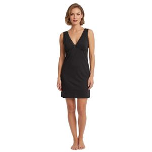 Jet Women's Short Summer Strap Nightgown - Cotton - Black