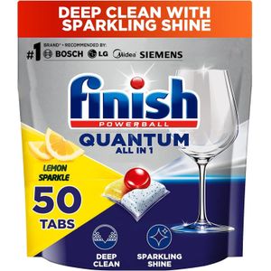 Finish أقراص غسالة الصحون  لغسالات الأطباق الكل في واحد لتنظيف عميق ولمعان متألق، ليمون سباركل - 50 قرص