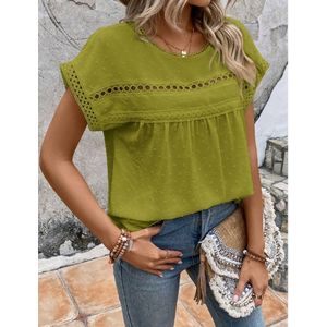 SheIn Women's Cold Shoulder Lace Trim V Neck Half Sleeve Solid