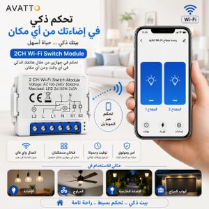 Avatto مفتاح ذكي صغير  مينى سمارت سويتش 2 خط 2 قناة مع وحدة  Mini Smart Switch  WiFi لاسلكية يعمل مع Alexa وGoogle Home مع التحكم الصوتي والزماني تشغيل/إيقاف الوحدة AC100-240V