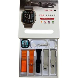 Smart Watch C69 Ultra 2, 5 Straps and free watch cover, 2.19" HD Display, 7 in 1, Fitness Tracker, Calls, spo2, Sports, Wireless Charging, Music, works IOS, android, for men, women (Black)