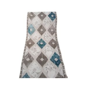Geometric Turkish Runner 100-80-60 cm – Durable Material – Modern Design in Off-White, Grey & Teal – Perfect for Hallways & Entrances