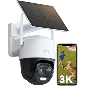 Imou كاميرا مراقبة خارجية Imo.u بدقة 5 ميجابكسل واتصال WiFi، تعمل ببطارية سعة 5000 مللي أمبير تدوم حتى 365 يوماً، تدعم الرؤية الليلية الملونة واكتشاف الأشخاص، بمعيار حماية IP65، وتتضمن لوحة شمسية.