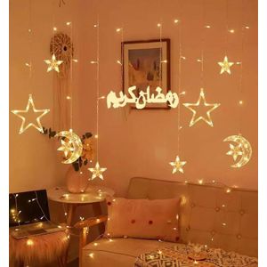 إضاءة خيوط LED بيضاء دافئة على شكل ستارة نجوم - زينة رمضان