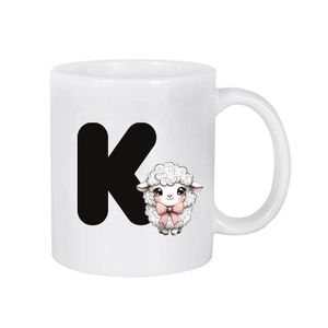 Mug Eid Al-Adha with Letter (K) and Cute Sheep Design