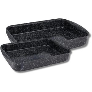 TOP CHEF طقم صينية مستطيلة من الجرانيت من توب شيف، قطعتان (مقاسان 25 و35) - أسود