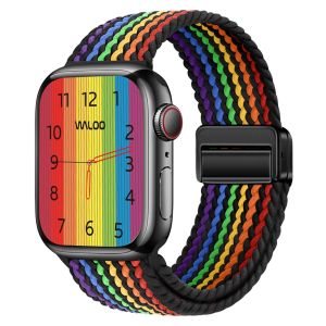 سوار ساعة ذكية، متوافق مع Apple، من نايلون مضفّر، قفل مغناطيسي، تصميم جيد التهوية - أسود