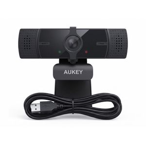 Aukey كاميرا ويب بدقة 1080P باللون الأسود مع ميكروفون رقمي مدمج، مناسبة للاجتماعات والبث المباشر والتعليم عن بعد