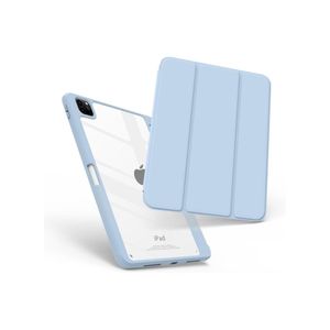 متوافق مع غطاء iPad Air مقاس 11 بوصة (M3/M2) 2025/2024، لأجهزة iPad Air من الجيل السابع/السادس/الخامس/الرابع، مقاس 11/10.9 بوصة، مزود بحامل قلم، غطاء ذكي رفيع مع غطاء خلفي شفاف، لون أزرق سماوي