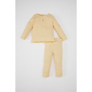 Defacto Baby Girl 2-Piece Set Floral Ribbed Cotton Long Sleeve T-Shirt Elastic Waist Bottom