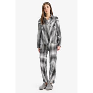 Defacto Plaid Long Sleeve Top Waist Elastic Long Bottom 2-Pack Pajamas Set