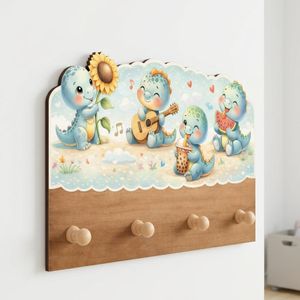 Wooden Wall Hanger for Kids Cute Dinosaurs with Fun Activities Unique Room Decor Wall Clothes Hanger for Baby Room Newborn Gift Wooden Handmade Quality for Girls Boys Room