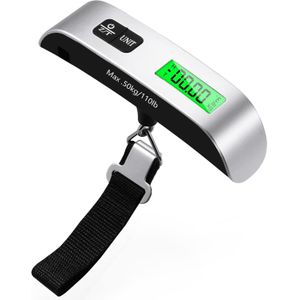 Hollywood Digital Luggage Scale with Temperature Sensor, Portable Hanging Travel Scale with Tare Function, Backlit LCD Display, High Precision up to 50kg / 110lb (Silver)