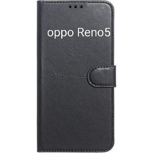 جراب وش و ضهر من الجلد متوافق مع هاتف Oppo Reno5 تصميم انيق لحمايه متكامله 360 درجه مصنوع من خامات عاليه الجوده لون ( أسود )