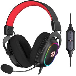 Redragon سماعة رأس سلكية للالعاب زيوس اكس  باضاءة الفضاء اللوني ار جي بي متعددة المنصات بمنفذ USB نظام صوت محيطي 7.1 مشغلات 53 ملم في وسائد اذن الميموري فوم بغطاء قماشي متين H510 فوق الاذن شفاف