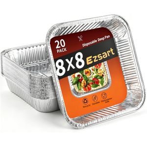 20 Pack 8x8 Aluminum Pans, Disposable Foil Baking Pans  Heavy-Duty Aluminum Foil Pans for Baking, Cooking, Heating, Storing & Meal Prepping - Oven, Freezer & Grill Safe