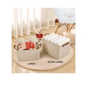 2-Piece Oxford Folding Storage Box for Organizing Clothes, Towels, and Bed Linens (47*27*18 cm) (Beige)