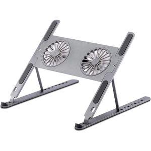 حامل كمبيوتر محمول، حامل كمبيوتر محمول قابل للتعديل مع مروحة تبريد USB، حامل كمبيوتر مزود بمشتت حراري، حامل كمبيوتر محمول محمول من الألومنيوم لأجهزة MacBook Air Pro/Dell XPS/وغيرها من أجهزة الكمبيوتر المحمولة مقاس 10-15.6 بوصة