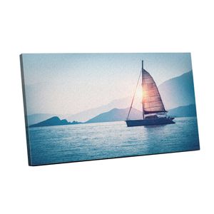 لوحة جدارية من القماش ، صورة مجردة مؤطرة للمراكب الشراعية في البحر في ضوء الشمس المسائي 90 عرض × 60 ارتفاع × 2 عمق