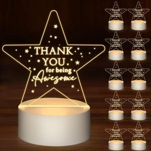 Sumind 10 Pcs Appreciation Gifts Bulk for Teacher Employee Thank You Coworkers Gift Acrylic LED Night Lamp Thank You for Being Awesome Inspirational Gift for Volunteer Nurse Student Team (Star)
