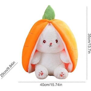 General KIDSZONE Rabbit Cuddly Toy Hide 20-25 cm, Rabbit Cuddly Toy Plush Toy, Bunny in Strawberry Bag Soft Toy, Creative Plush Toy Gift, for Boys Girls Babies Children Adults Birthday 