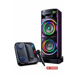 ZERO ZR 10980 SD Party Speaker, 80W RMS, Dual 12-Inch Woofer, Bluetooth, LED Lights, Rechargeable, Black