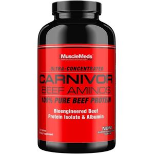 MuscleMeds Carnivor Premium Beef Amino Acid Supplement, High-Potency Hydrolyzed Beef Protein Isolate Tablets with Creatine & Keto-Friendly Aminos for Anabolic Muscle Building – 300 Tablets