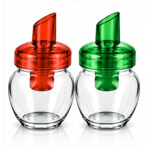 2 Pcs Glass Oil & Sauce Dispenser Bottles with Pouring Spout - Kitchen Condiment Jars
