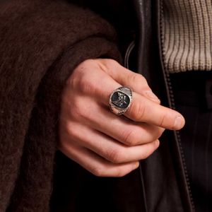 خاتم فضة رجالي أصلي عيار 925 بتصميم رمز الحكمة (طائر البومة) بتفاصيل ثلاثية الأبعاد