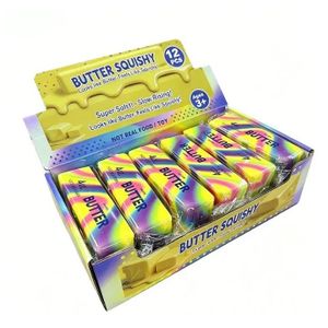 14cm Stress Relief Elastic Butter Stick Toy Fun Squeezing Toy Elastic Cheese Stick Stress and Anxiety Relief Game Decompression Toy with box