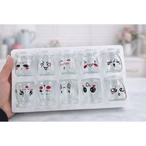 10PCS-Pack Glass Pudding and Yogurt Jars 100 ml with Plastic Lids - Emoji Design