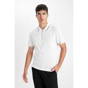 Defacto Man Polo Neck Standart Fit Short Sleeve Polo T-Shirt - Off White