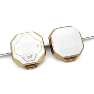غطاء مفتاح السيارة، حماية كاملة من Jetour T2، غطاء حماية ناعم من مادة TPU لمفتاح Traveller T2 Smart Fob للسيارة الذكية، بديل، ملحقات، ابيض وذهبي، متوافق مع TPU من JETOUR