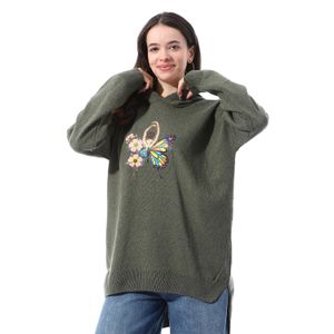 Andora High Low Slip On Hooded Pullover - Olive
