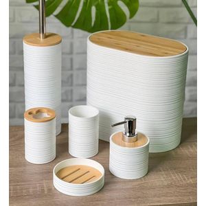 6-piece bathroom accessory set, oval basket with bamboo lid - white