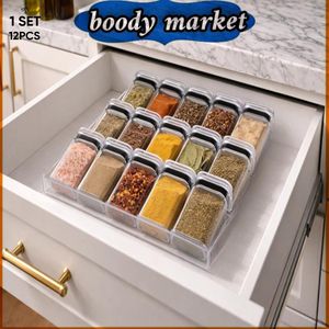 منظم بهارات 3 دور على شكل سلم أكريليك شفاف + 12 قطعه برطمان توابل  اكليريك مطبخ عملية بتصميم أنيق وموفر للمساحة 