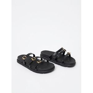 Life Stylish شبشب مسطح من الجلد مع أحزمة - SL-216  - اسود